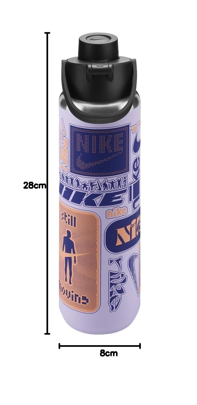 Nike SS Recharge Chug Bottle 24oz 709 ml Edelstahl Trinkflasche Sportflasche Training Graphic, Hydrangeas/Black/Deep Night/Apricot Agate