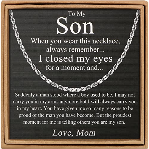 Image of JoycuFF Gifts for Son Mens Rope Link Chain Necklace Stainless Steel 3MM 26 Inches Hip Hop Birthday Granduation Jewelry for Men
