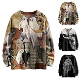 ghost tops - maglione da uomo per halloween, divertente, con scheletro, stile retrò, a maniche lunghe, leggera, a maniche lunghe, con motivo gatto, stile gotico, girocollo, vintage, per festival, nero