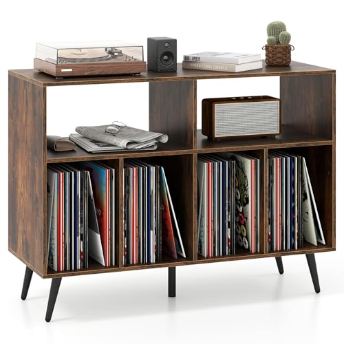 GOPLUS Meuble Vinyle à 3 Niveaux pour Disques Vinyles, 100 x 40 x 74,5 CM, Meuble Platine Vinyle...
