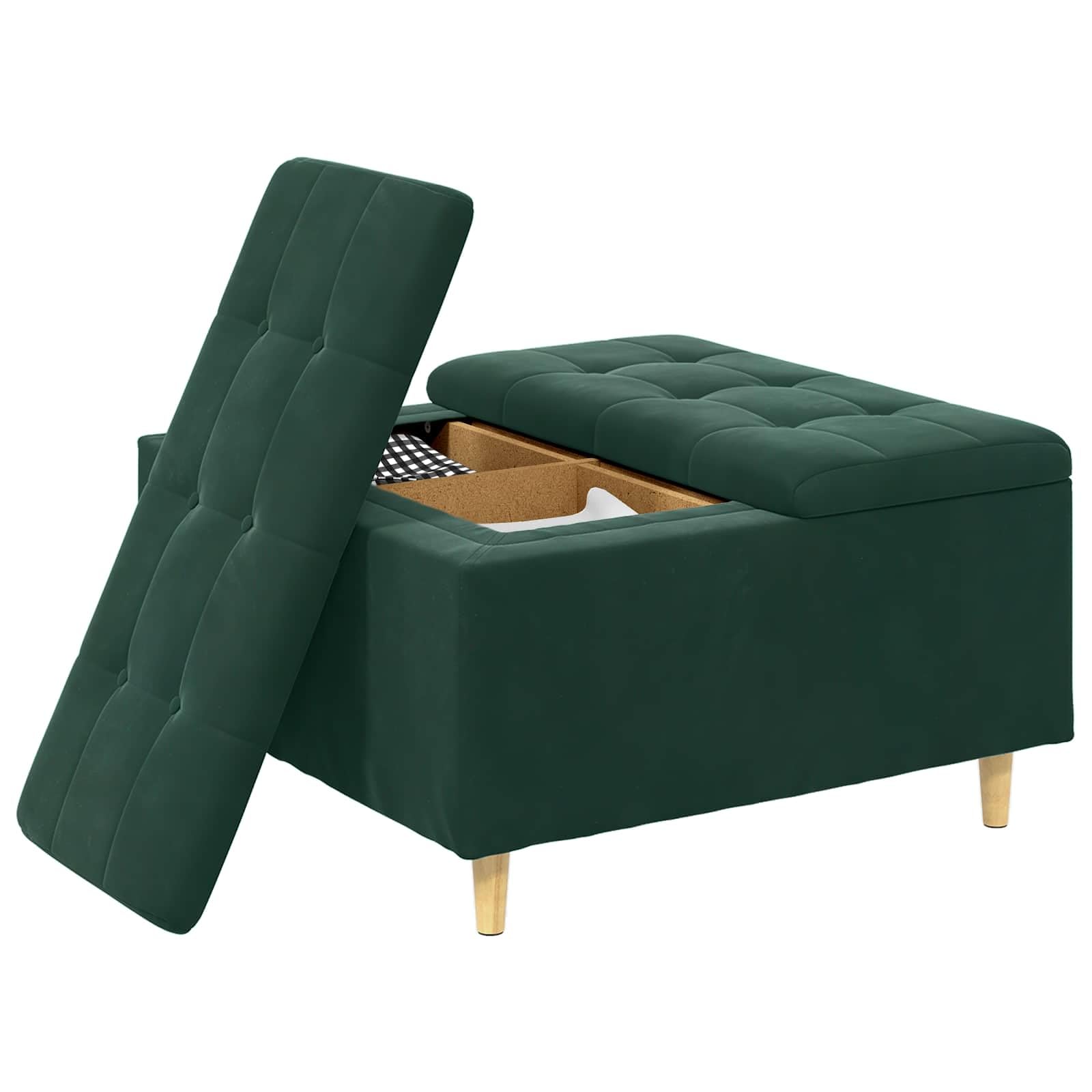 Ottomana con vano portaoggetti, verde scuro, 80 x 80 x 45 cm