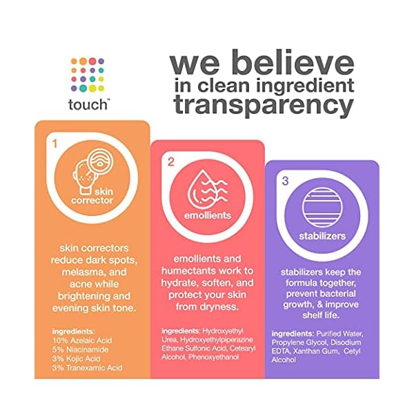 Skin-Lightening-Brightening-Cream-for-Dark-Spots-on-Face-10-Azelaic-Acid-Hyperpigmentation-Treatment-with-Kojic-Acid-Tranexamic-Acid-Niacinamide--Age-Spot-Sun-Spot-and-Melasma-Remover TOUCH Skin Bright Cream for Dark Spots on Face - Azelaic Acid with Kojic Acid, Tranexamic Acid, & Niacinamide â Age Spot, Sun Spot, and Melasma