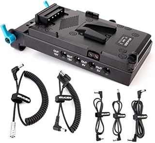 KOCACKOO V-Mount Lock Battery Plate Power Supply Splitter Adapter with 15mm Rod Clamp + BMPCC 4K and 6K Locking DC Cable for Blackmagic Pocket Cinema Camera 4K/6K.