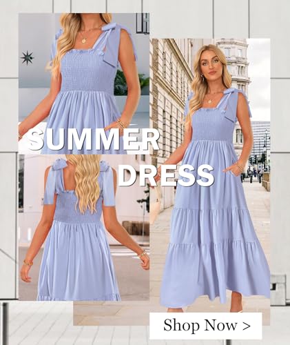 Image of CURBODO Women's Summer Maxi Dress Boho Spaghetti Straps Casual Long A-line Smocked Beach Dress Square Neck Flowy Sun Dress