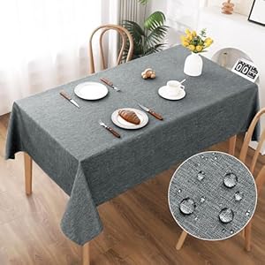 AooHome Tischdecke 140X220cm, Grau Leinen-Optik Tischdecken Abwaschbar Tischtuch aus Polyester Wasserabweisend mit Lotuseffekt, Dauerhaft Kratzfest für Wohnzimmer, Esszimmer, Balkon, Garten