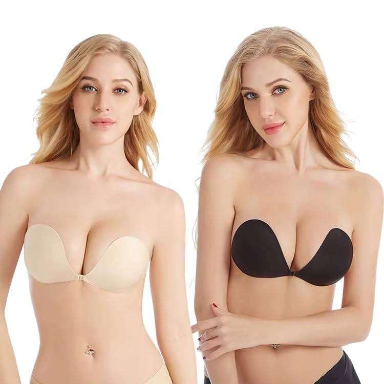 om designer Pack of 2 Sticky Push Up Bra for Women Strapless Invisible Backless Bra with Enhanced Silicone Adhesive Reusable Free Size Stick-On Bra for Saree Lehenga Gown Party & Wedding-picture-30