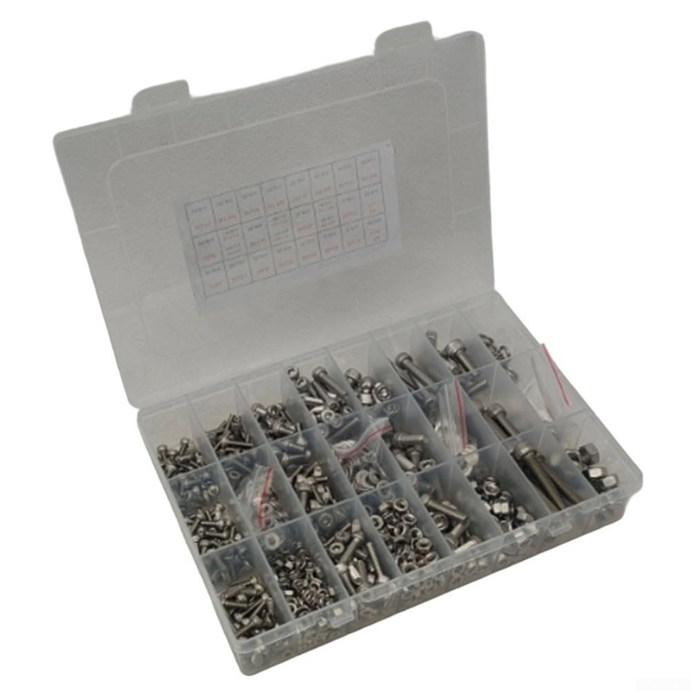 Juego de tornillos Allen de acero inoxidable 304 de 1220 piezas con tuercas y arandelas, A2-70, tornillos cilíndricos hexagonales, caja surtida para impresión 3D, bricolaje, montaje y reparación de