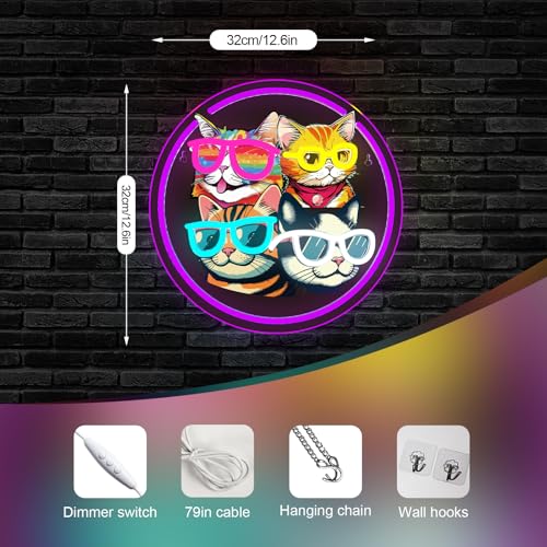 Image of Cats Neon Sign Playful LED Wall Decor for Cat Lovers, Pet Spaces & Animal Themed Rooms, USB-Powered with Adjustable Brightness, Multi-Cat Silhouette Design