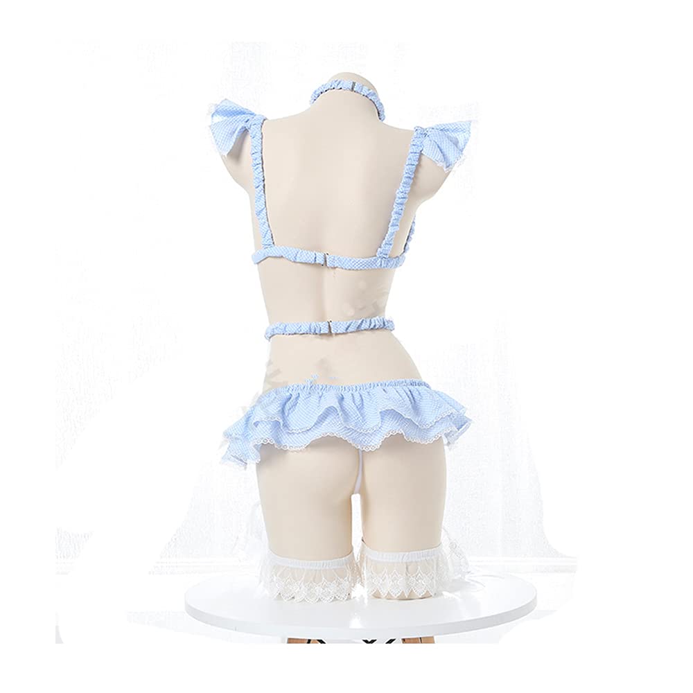 JasmyGirls Seksowny zestaw bielizny cosplay, kawaii, anime, , bielizna do odgrywania ról, stanik w kratę, majtki piżamowe z chokerem pas do pończoch