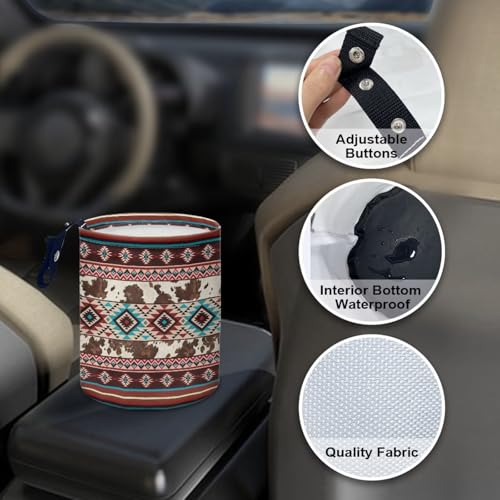 Image of Pensura Tribal Aztec Geometric Car Trash Bag Adjustable Buttons Camping Trash Can Portable Foldable Multipurpose Trash bin Waste Basket Auto Accessories for Car, Home, Outdoor
