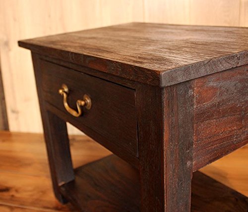 アンティーク 木製サイドテーブル 3段引出し ダークブラウン