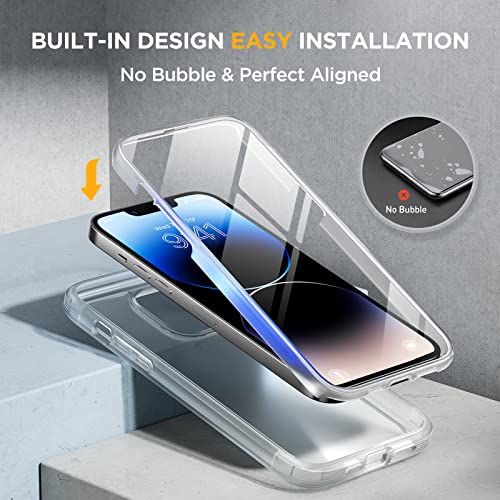 Image of Miracase Glass Series Designed for iPhone 14 Pro Max Case 6.7 Inch, Upgrade Full-Body Magnetic Case with Built-in 9H Tempered Glass Screen Protector, with Camera Lens Protector, Frosted Clear