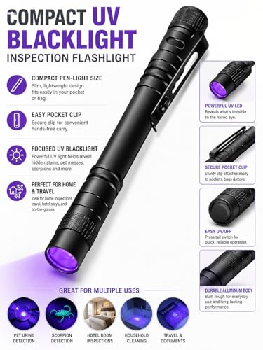 1PCS UV Blacklight Flashlight Mini Blacklight Flashlight Pen Light for Water Leak Detection, Pet Urine, Hotel Inspections, Dry Stains and Dyes - image 9