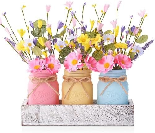 Mason Jar Spring Easter Table Decor, Centerpieces for Tables with...