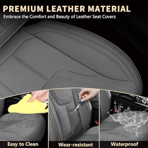 Image of FLORICH Car Seat Covers Front Seats, Luxury Waterproof Faux Leather Seat Covers Cushion, Car Seat Protectors Universal Fit for Most 5 Seats Vehicles - Gray