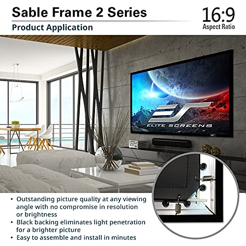 Elite Screens Sable Frame 2 Series, 200-Inch Diagonal 16:9, Active 3D 4K Ultra Hd Ready Fixed Frame Home Theater Projection Projector Screen, Er200Wh2 #TOP6