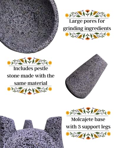 Lindo Brand, Mortar And Pestle Set Mixing Bowls Garlic Mincer,Pill Crusher And Spice Grinder 7 In Molcajete 7 In, 7 In, Black #TOP3