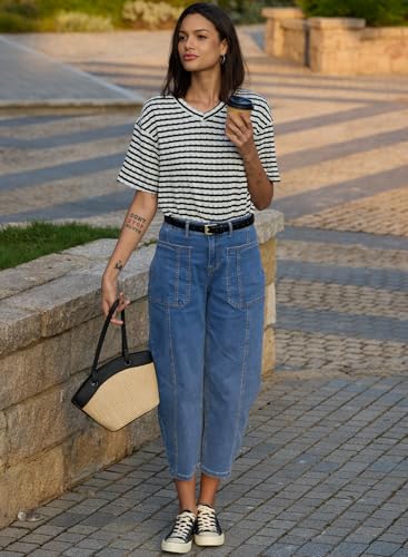 EVALESS Barrel Jeans for Women Trendy High Waisted Wide Leg Baggy Ankle Denim Pants2