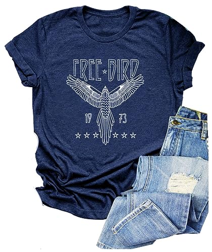 Vintage Rock Band T-Shirt Woman Retro Bird Shirt Eagle Graphic Tees Retro Music Shirt Casual Short Sleeve Tops