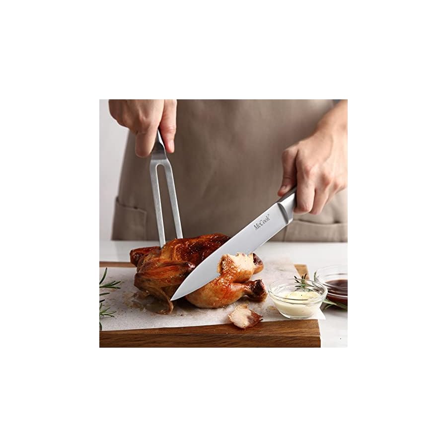 McCook® 11 Piece Knife Set with Built-in Sharpener, German Stainless Steel Hollow Handle Kitchen Knives Set in Acacia Block