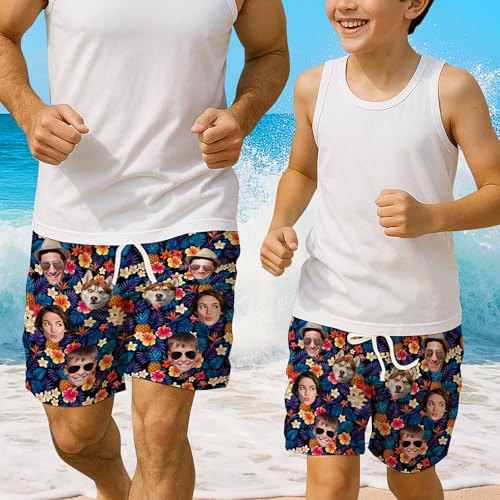 Custom Hawaiian Shorts for Men with Photo, Custom Face Hawaiian Swim Trunks Mens, Personalized Swim Trunks for Men2