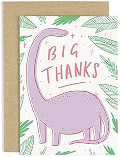 Old English Co. Big Thanks Dinosaur Card - A6 Thank You Card | Thankful, Grateful, Thanks | Blank Inside and Envelope