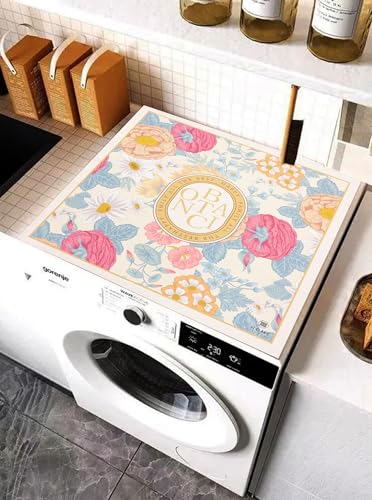 Image of Homecloud Non-Slip Washing Machine Mat - Durable Waterproof Protective Cover for Washer & Dryer, Dust-Resistant Mat Ideal for Laundry Room & Kitchen Appliances | 60x60cm (Beige Pink)