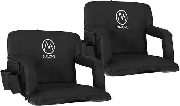 nalone Folding Stadium Seat Set of 2, 20.5 inch Wide Stadium Chairs for Bleachers Stadium Seat Bleacher Chairs Portable with Back Supports Thick Padded Cushion Armrests Reclining(Black)