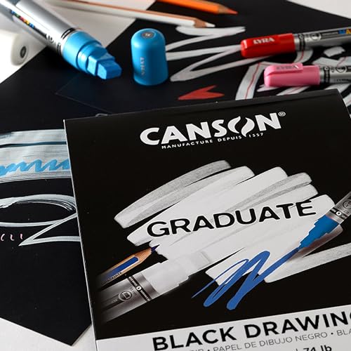 Canson Bloco de desenho preto graduado, dobrável, 23 x 30 cm, 20 folhas | Papel de artista para adul