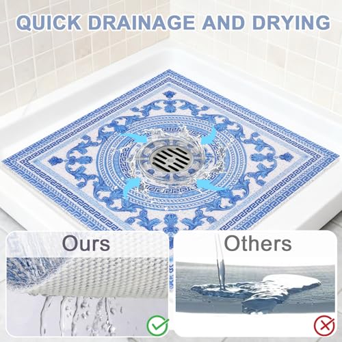 Image of Square Shower Mat Non Slip: 32x32 Inch Extra Large Shower Mats with Drain Hole in Middle -Anti Slip Shower Mats for Inside Shower -Loofah Shower Floor Mat Bath Mat for Shower Stall Bathtub Elderly