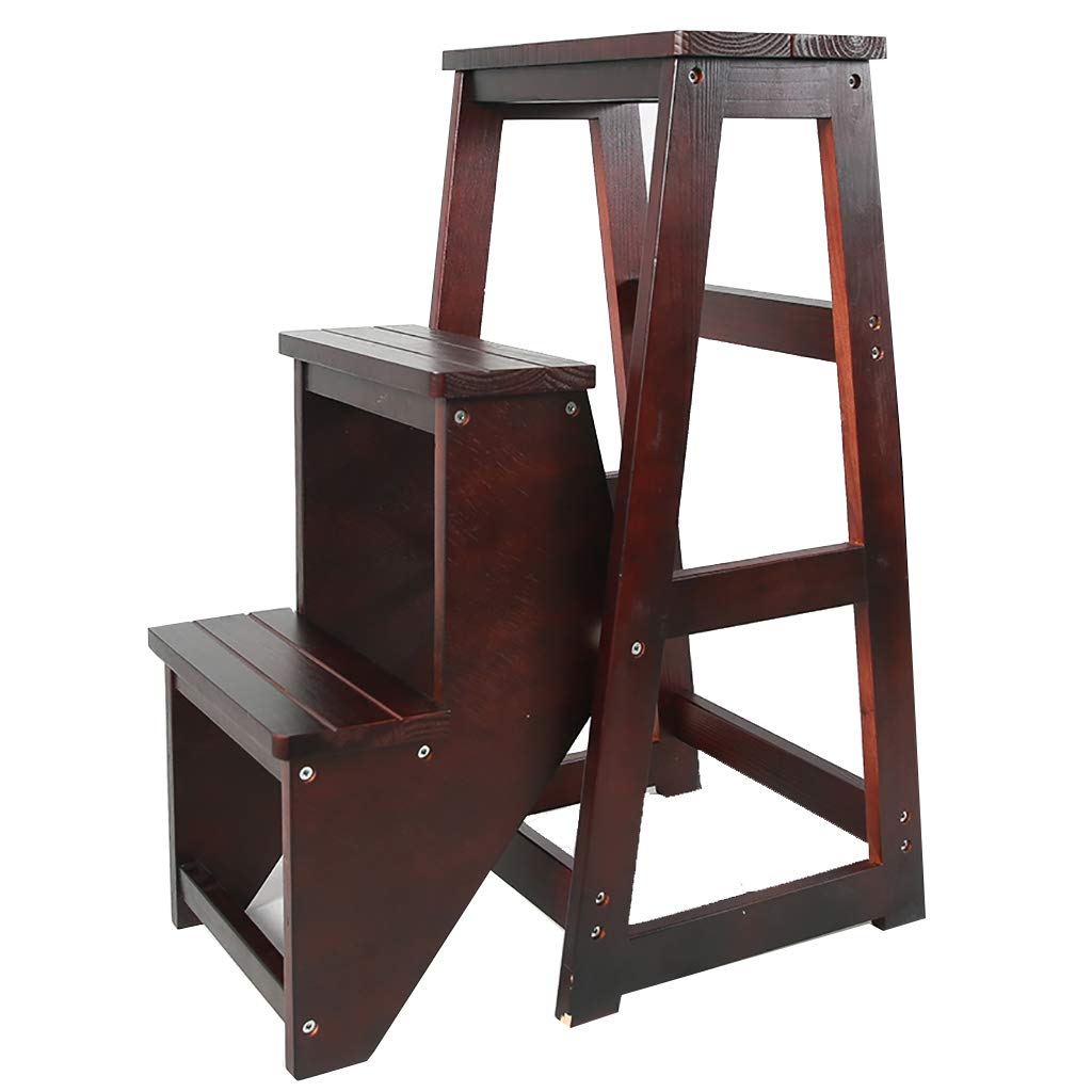 Tabouret escabeau pliable 3 niveaux noir : siège-banc utilitaire en bois 77cm