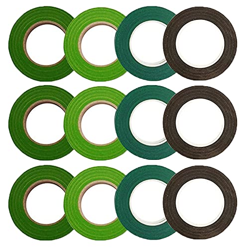 12 Rollos De Cinta De Tallo, Floral Cinta, Herramientas De Arreglo Floral, Tallo Stem Tape, Para Hacer Flores de Envoltura de Tallos de Ramo y Decoraciones de Proyectos de Floristería (4 colores) Cover