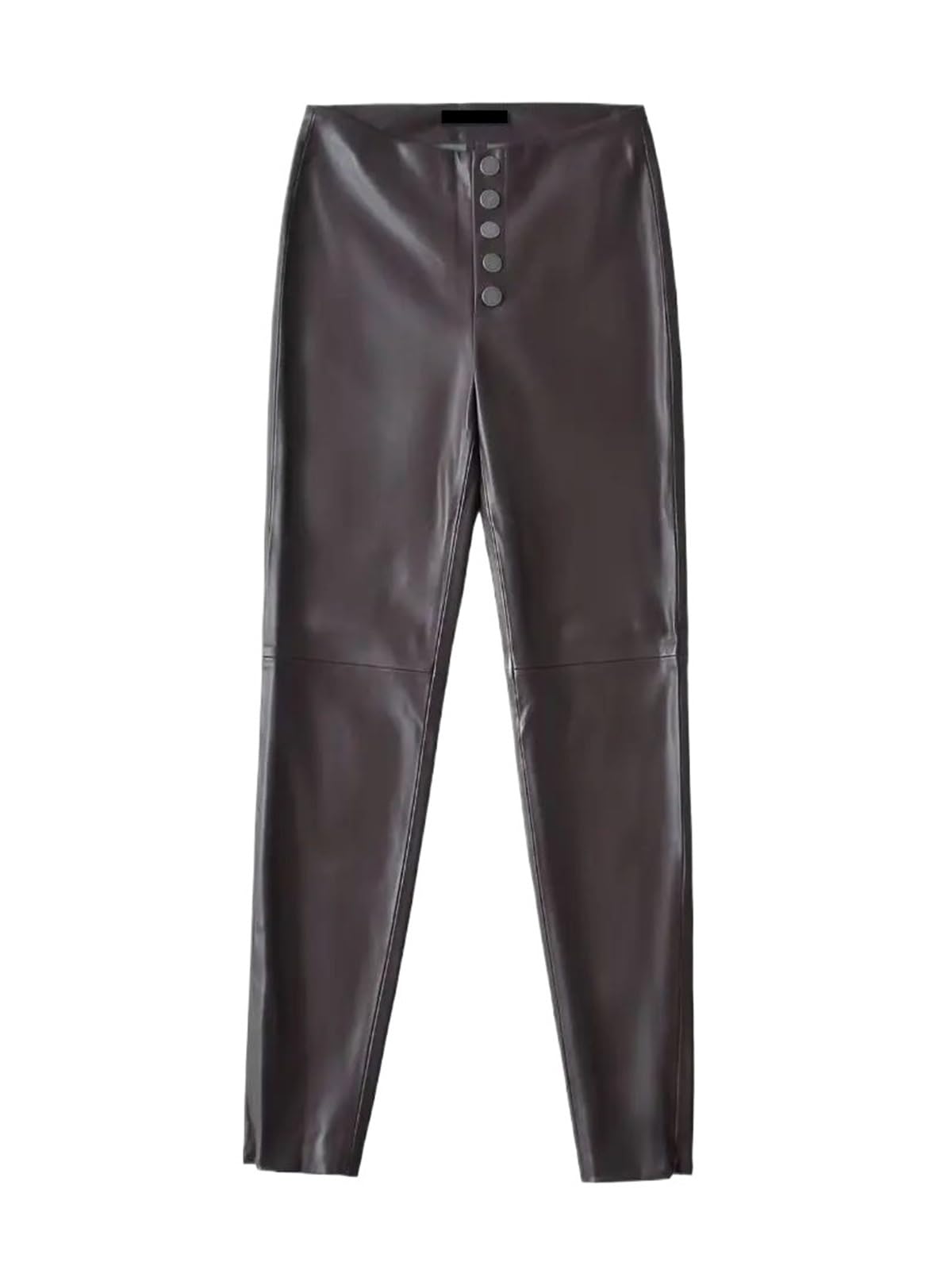 Pantaloni a matita skinny con bottoni in PU vintage da donna, eleganti pantaloni a vita alta in similpelle autunnali 1 pezzo Per Donna