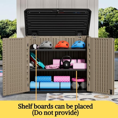 Image of ZZM 4x2.5 FT Outdoor Storage Shed, Resin Waterproof Storage Cabinet for Garden Tools with Lockable Lid,Latch (Coffee)