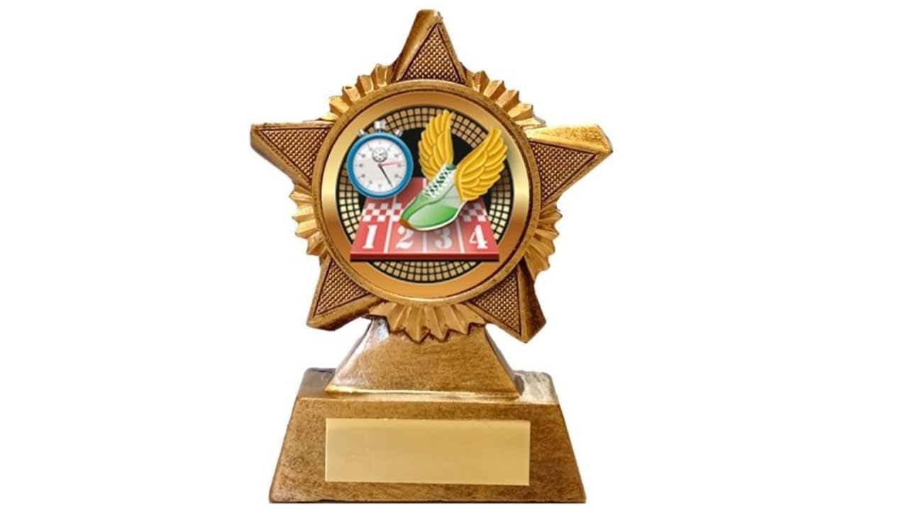 Running Trophy Award Premier Star Antique Gold 120mm Heavy Resin Marathon Track and Field Free Engraving -troshow1-clr