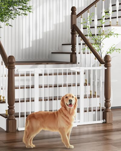 Image of Cumbor 29.7-51.5" Baby Gate Extra Wide, Safety Dog Gate for Stairs, Easy Walk Thru Auto Close Pet Gates for The House, Doorways, Child Gate Includes 4 Wall Cups,White, Mom's Choice Awards Winner