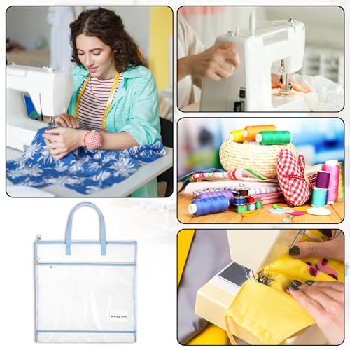 Image of 16.5 Inch Sew Project Bag Sew Quilting Storage Bags with Zipper Portable Embroidery Craft Organizer Storage Bag Mesh Vinyl Zipper Pouch for Art and Wearable Craft