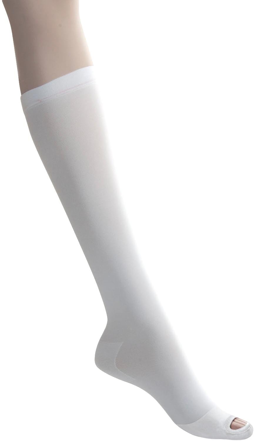 Medline Knee-High Anti-Embolism Stockings, White Toe Stitching with White Top, Size Medium Regular, Box of 12 Pairs