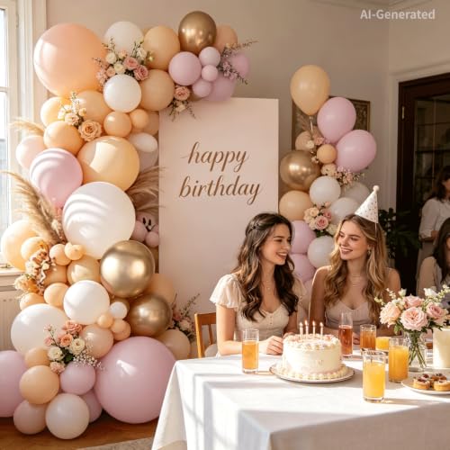 Image of Blocesa Dusty Pink Gold White Nude Balloons Arch Kit, Latex, Party Decor.