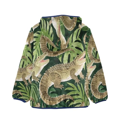 Crocodile and Leaf Pattern Print Toddler Fleece Jacket Girl Boys Hooded Fleece Jacket Coat Warm Outwear Zip-up 3-10T2