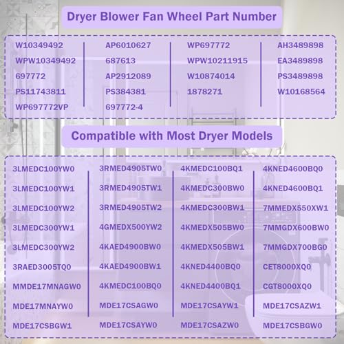 Image of W10349492 697772 WP697772 Fits Whirlpool Maytag Kenmore Dryer Blower Wheel