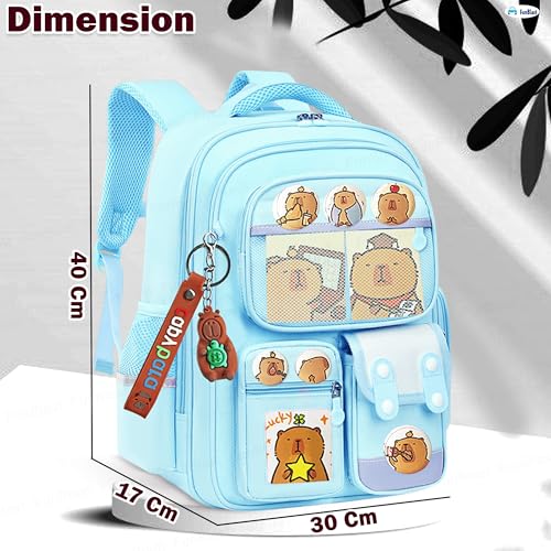 Image of FunBlast Capybara Backpack for Kids - Cute Cartoon School Bag with Multiple Pockets & Keychain, Spacious 20L Bagpack for School, Travel & Picnic - 40 x 30 x 17 cm