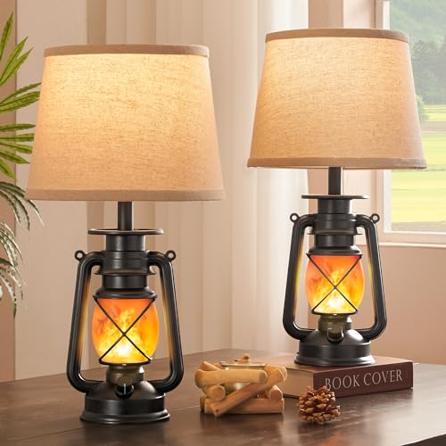 LEDIARY 18.72" Black LED Lantern Flickering Flame Table Lamps for