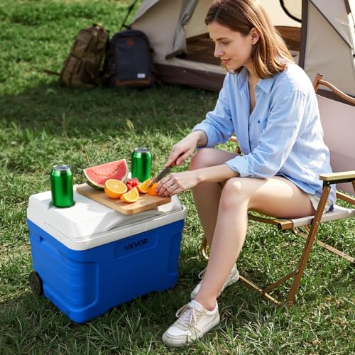 VEVOR Hard Cooler, 21QT Portable Rolling Cooler with Wheels, Leak-Resistant Coolbox Keeps Contents Cool for 48 Hours, Ice Retention Insulated Chests, Ultra-Light for Outdoor Picnics, Grill, Camping by VEVOR - Image 2