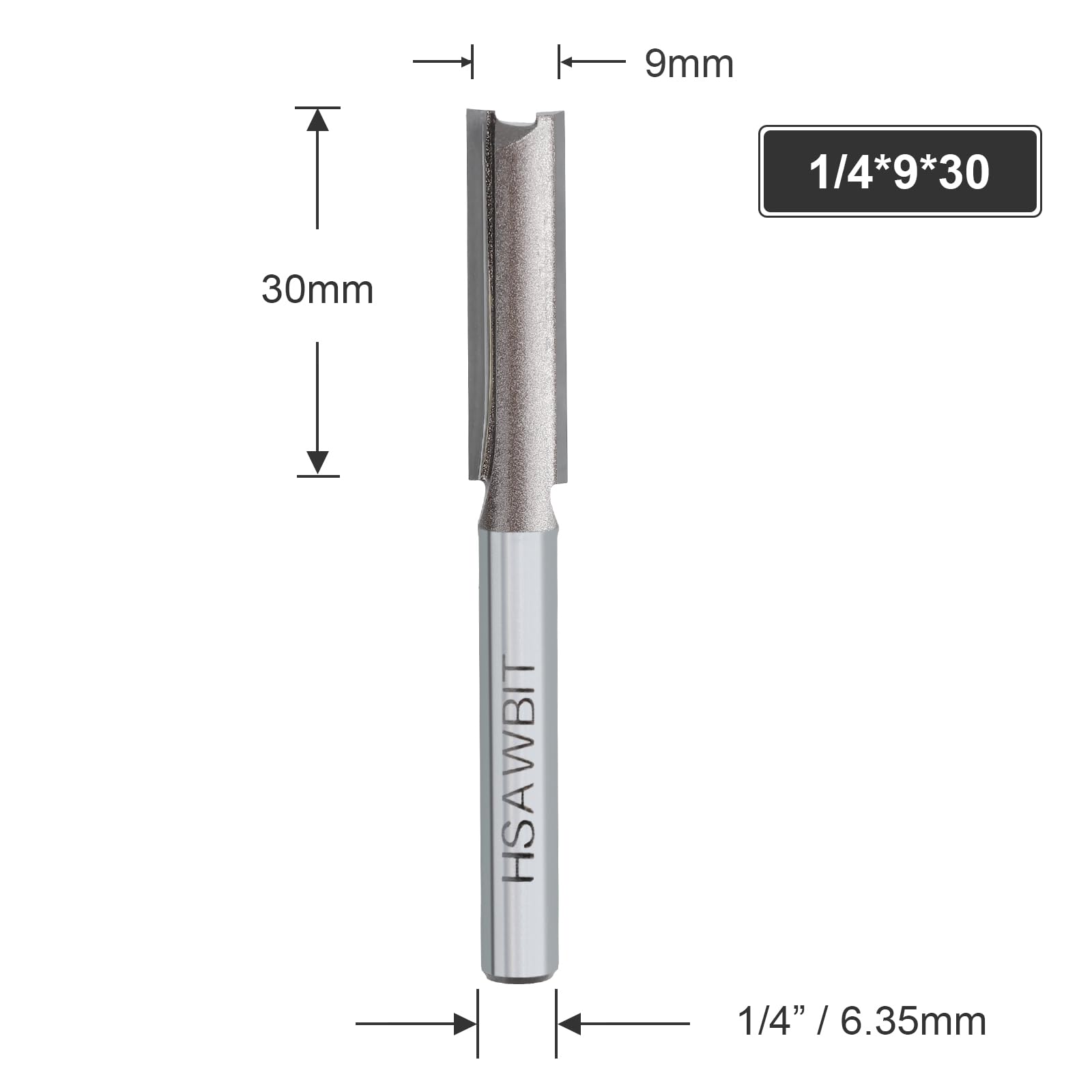 hsawbit Straight 2-Flute Router Cutter, 1/4 Inch Shank, 9mm Cut Diameter & 30mm Cut Length, Flush Trim Router Bit for Woodworking - Image 3