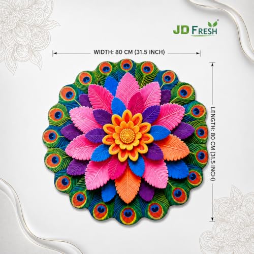 Image of JD FRESH 3D Rangoli Design Door Mat, Colorful Non-Slip 3D Bathroom Mats, Machine Washable, Water Absorbent Floor Carpet for Entryway, Bathroom, Living Room & Bedroom(80 x 80 Cm)