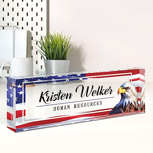 Image of Name Plate for Desk, Desk Name Plate Personalized, Office Decor for Women Men, Acrylic Desktop Accessories, Office Appreciation Gifts for Boss Social Workers Teacher Employee Nurse (Flag B)