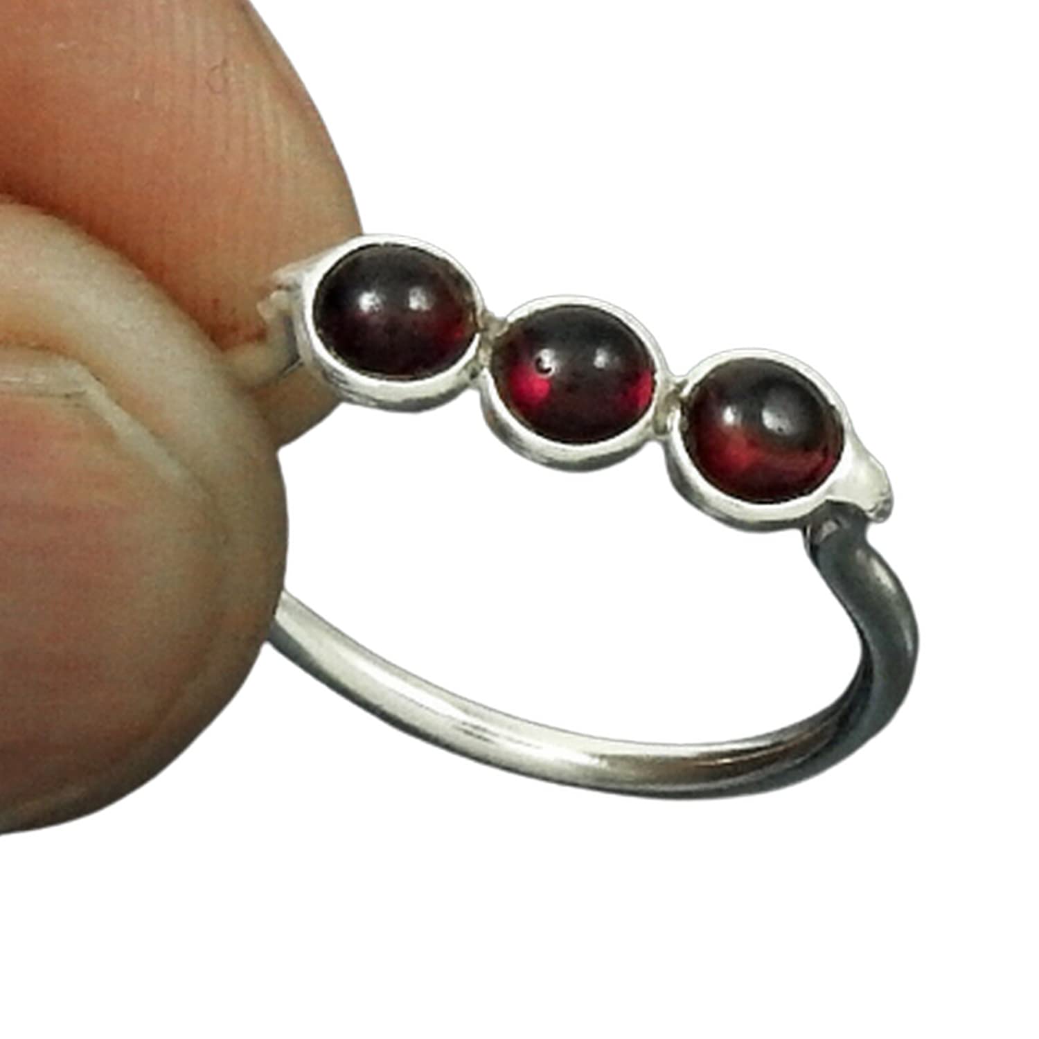 Anillo de piedras preciosas de granate natural, plata de ley 925 real, anillo de 3 piedras semipreciosas, anillo apilable, piedra de nacimiento de enero, regalos del día de San Valentín para novia