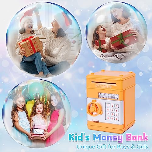Refasy Piggy Bank,Kids Toys for Girls Age 7-8 Cash Coin Can Electronic Money Bank with Password Code Kids Piggy Bank Money Saving Box Birthday Gifts for Boys Girls(Orange) - Thumbnail 5