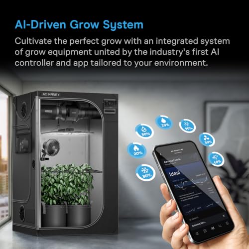 Image of AC Infinity AI Grow System 3x3, 3-Plant Kit w /Self-Learning AI Controller. | Dynamic Airflow & LM301H LED Lighting Control, 2000D Mylar Tent w / Lab-Tested Reflectivity, Largest Zippered Window